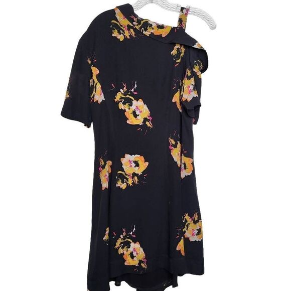 A.L.C. Lucia Silk Floral Black Off Shoulder Mini Dress Size 8 - Picture 9 of 12